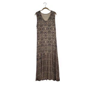 Soft Surroundings Tulum Maxi Dress Sleeveless V-Neck Brown Tribal Print Medium